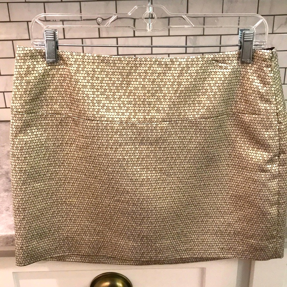Y2K Express Mini Skirt Womens 6 Gold Metallic Hip Boho Hippie Short Pencil